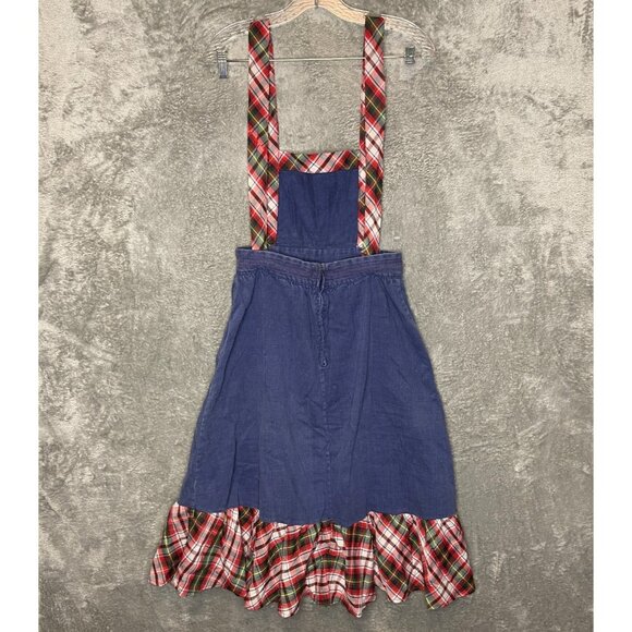 Vtg Women Cottagecore Peasant Trad Wife Overall Soft Denim Plaid Midi Dress 13 - Picture 2 of 13